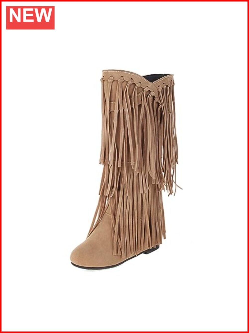 Fringe Western Knee High Boots Hidden Heel Pull-On Moc Toe Leather